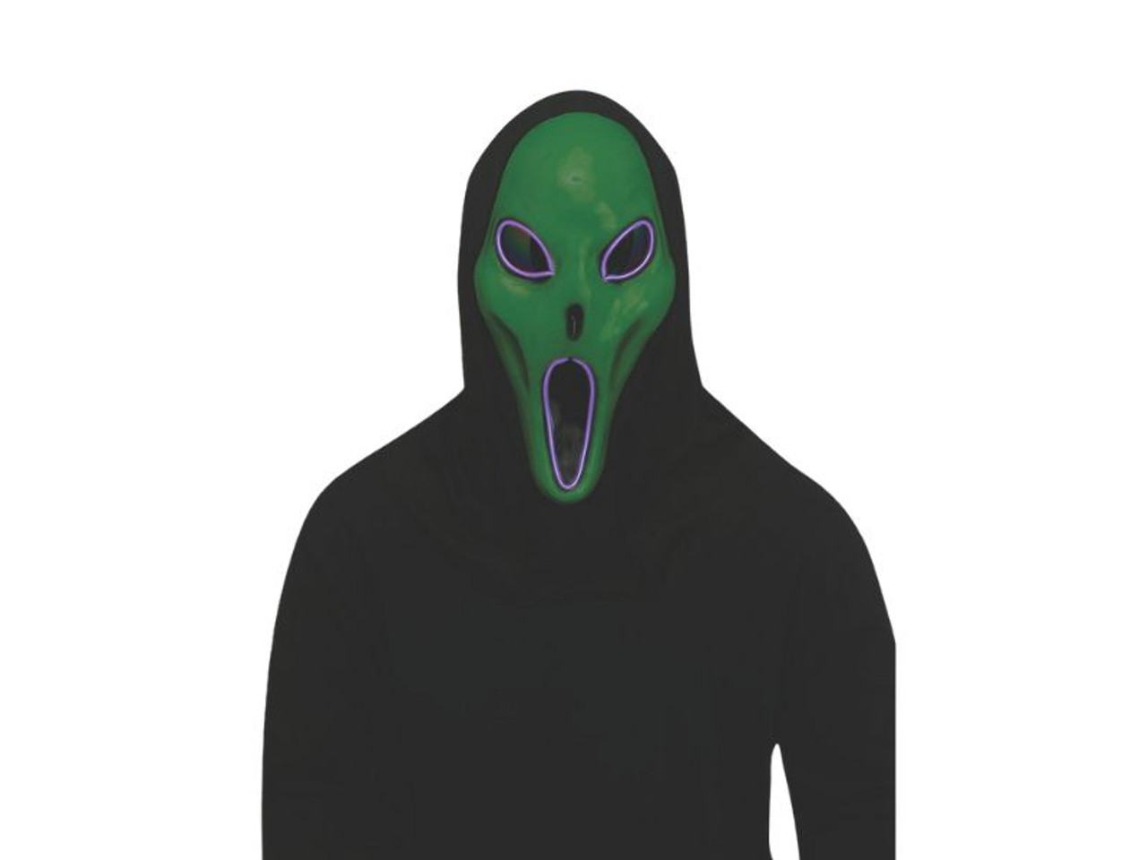 Green Light Up Alien Spawn Mask - LED Halloween Costume Mask with Hood