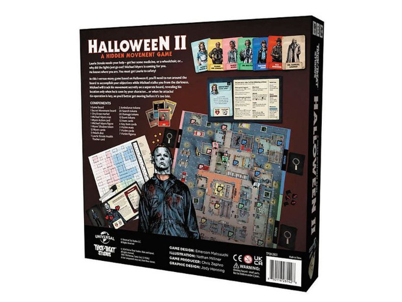 Halloween II Board Game Box Back - Game Components and Instructions