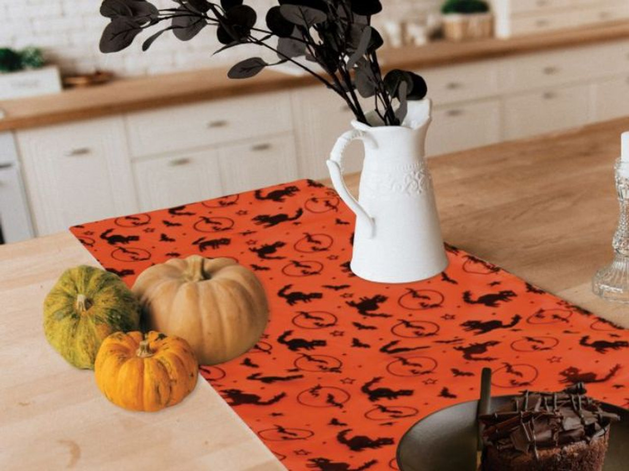 Black and orange Halloween fabric table runner duo
