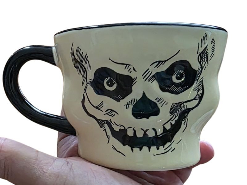 Set of 3 Halloween Mugs - Black Cat, Jack O' Lantern, Skeleton - Ceramic Collectibles