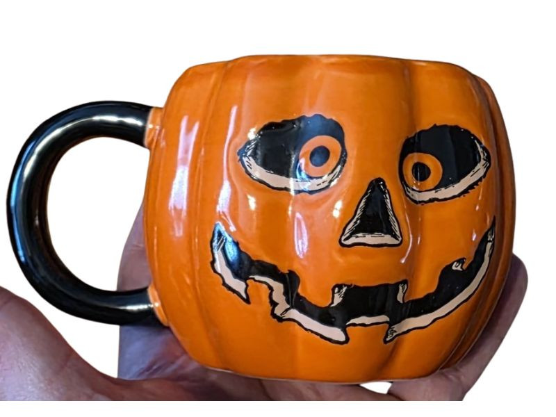 Set of 3 Halloween Mugs - Black Cat, Jack O' Lantern, Skeleton - Ceramic Collectibles