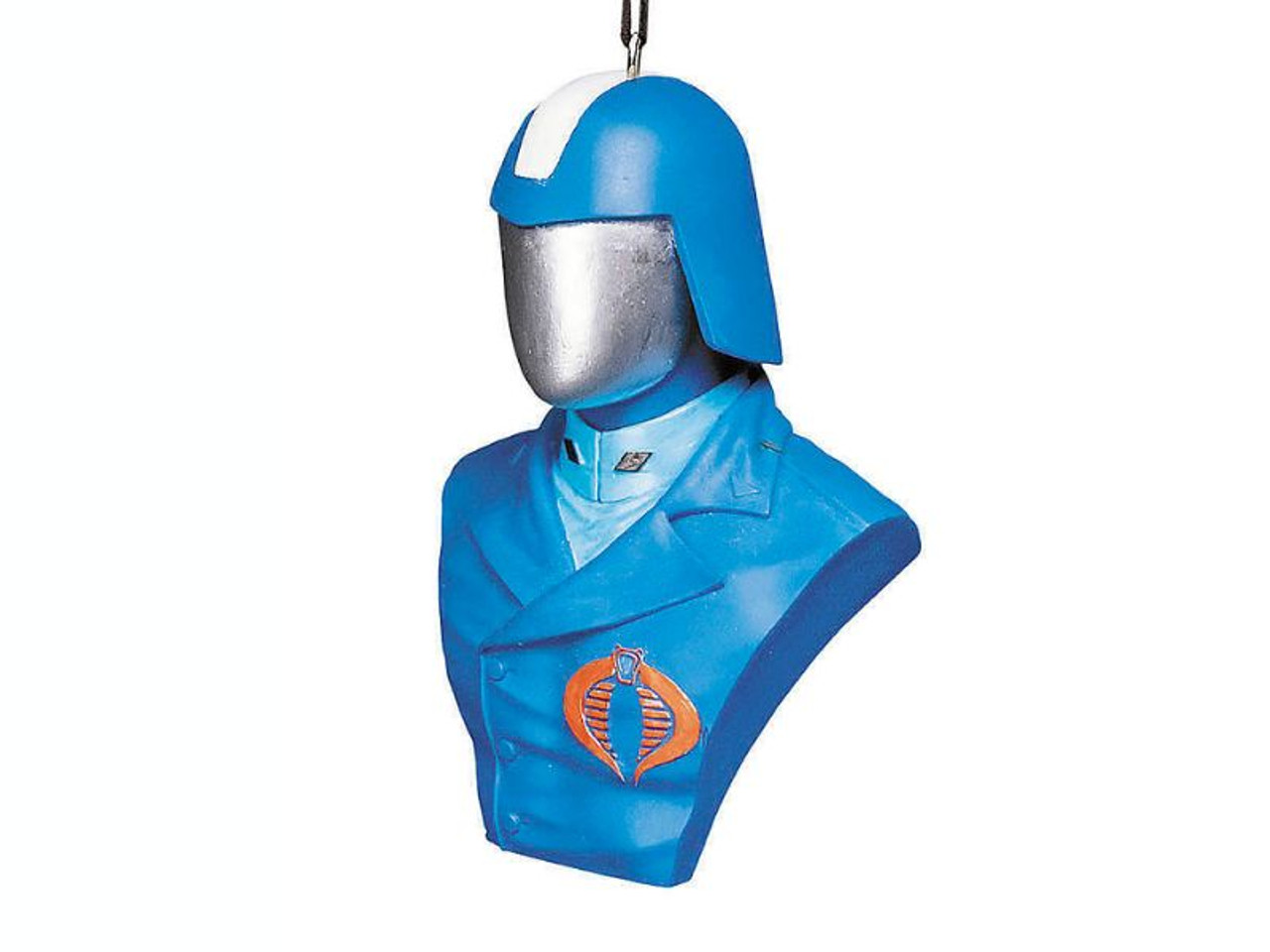 Detailed G.I. Joe Cobra Commander collectible ornament in window box

