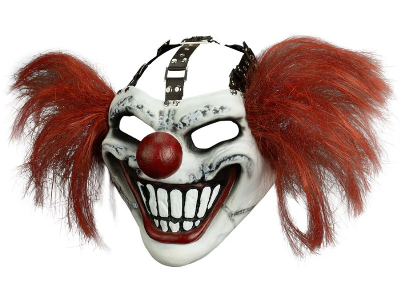 Detailed Sweet Tooth mask with sinister grin and buckle accents






