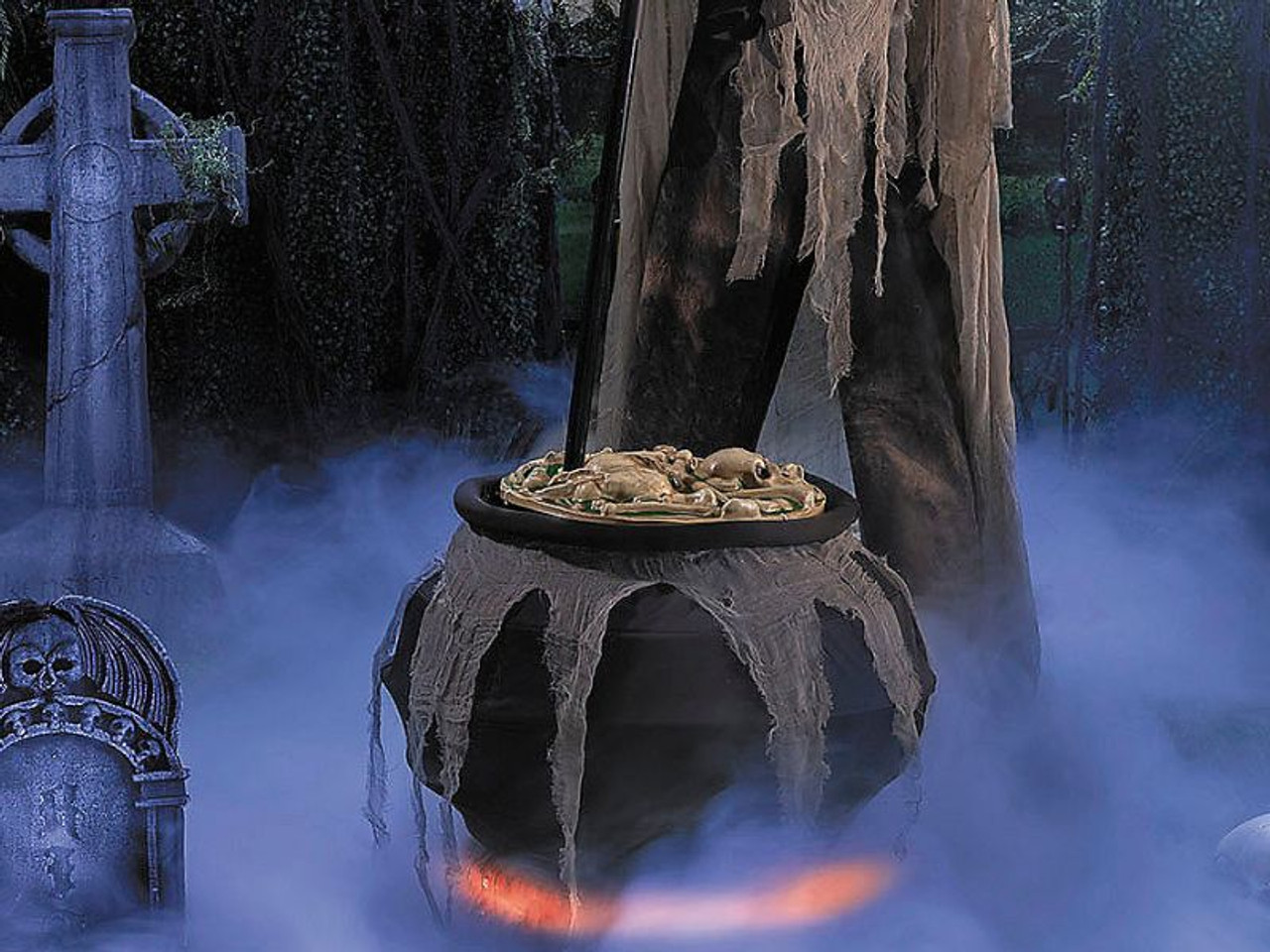 Animated Light-Up Skeleton Stirring Cauldron