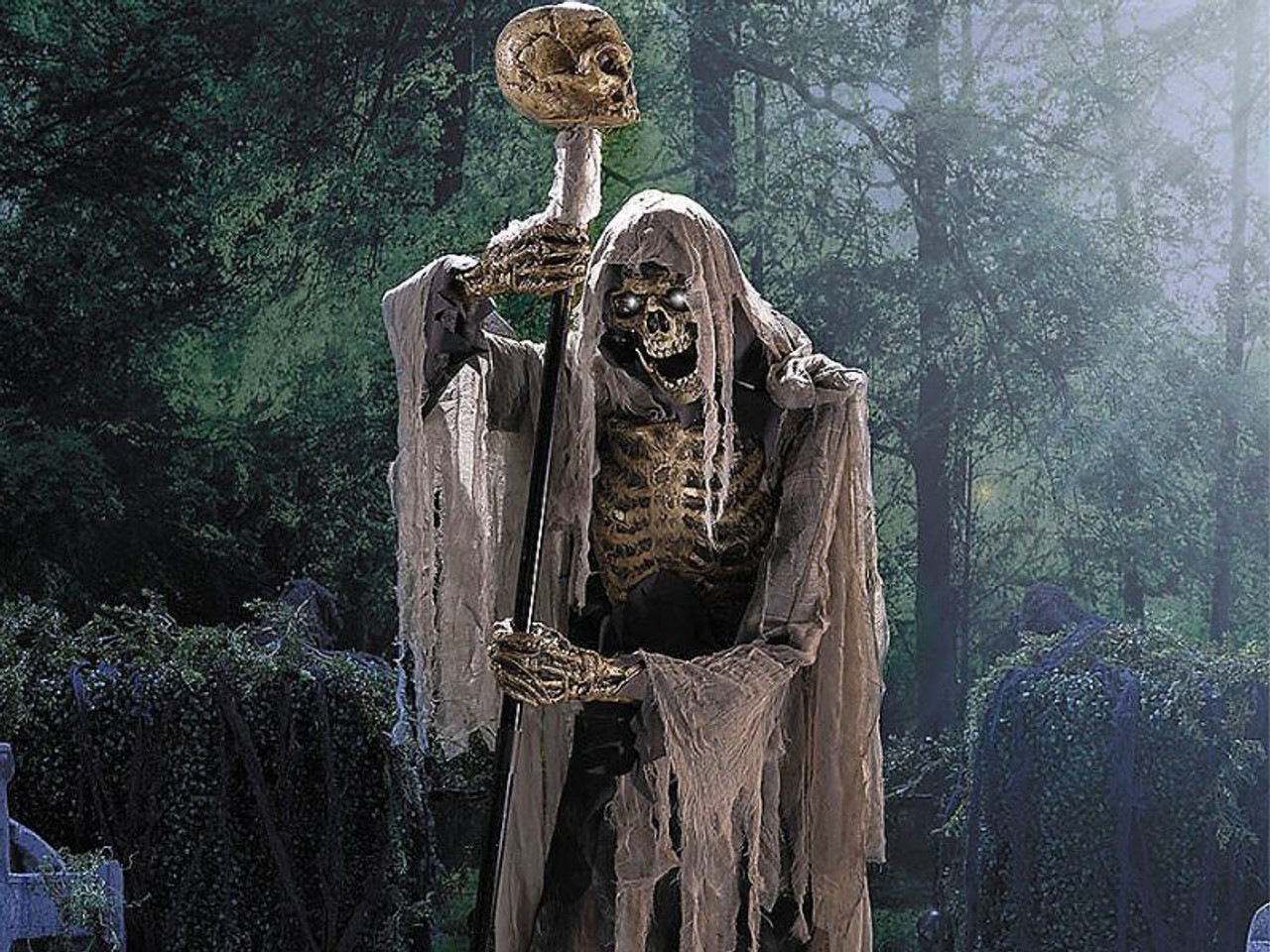 Animated Light-Up Skeleton Stirring Cauldron
