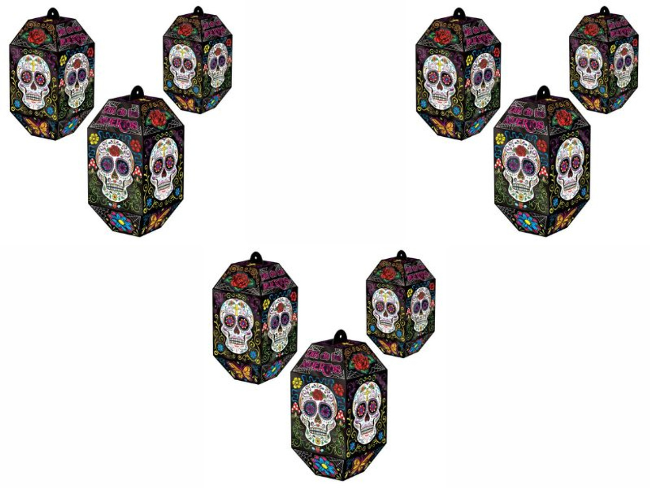 Foil Day Of The Dead Paper Lanterns - 9 pcs