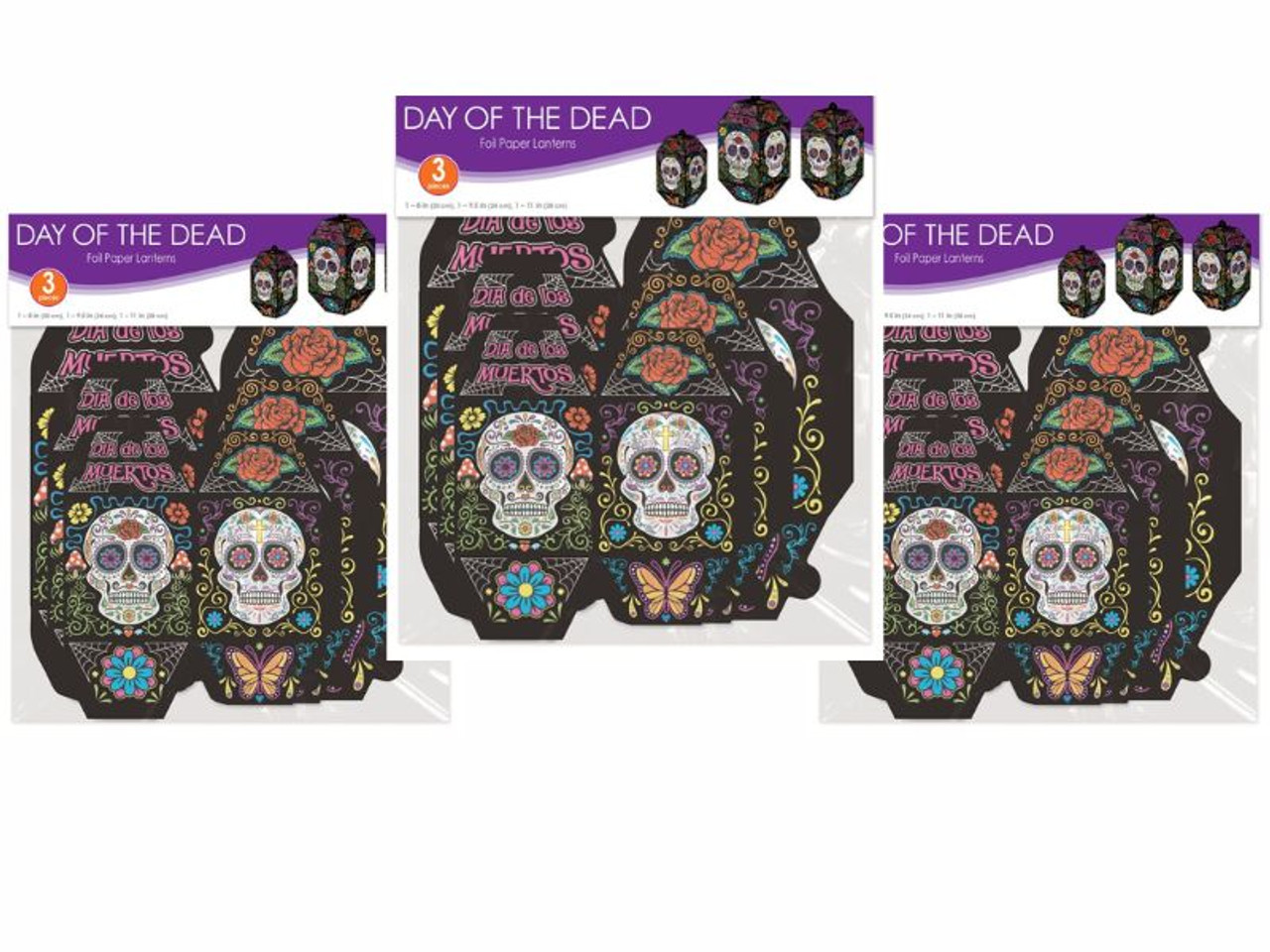 Foil Day Of The Dead Paper Lanterns - 9 pcs