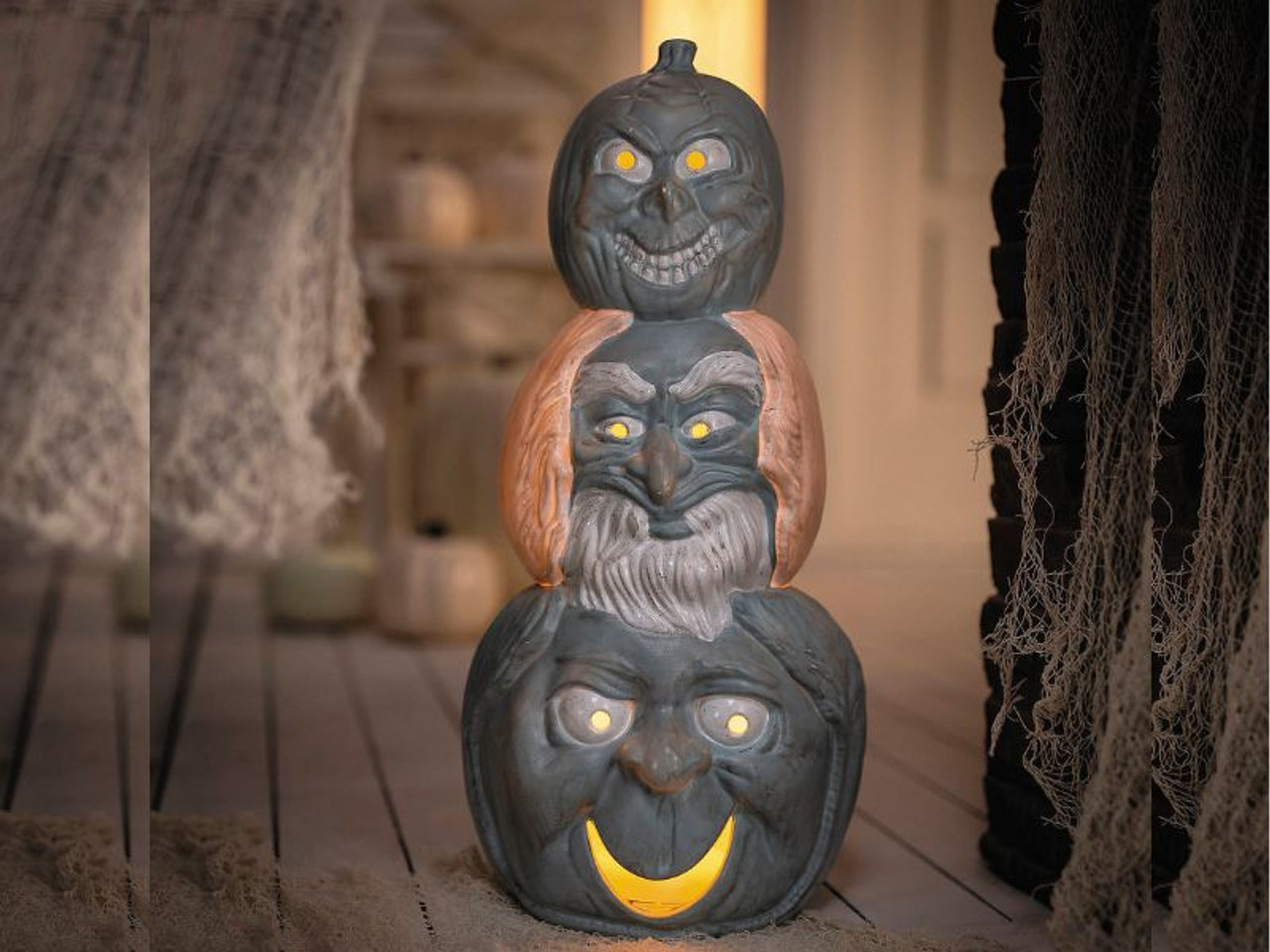 Light-Up Hitchhiking Ghosts Pumpkin Stack