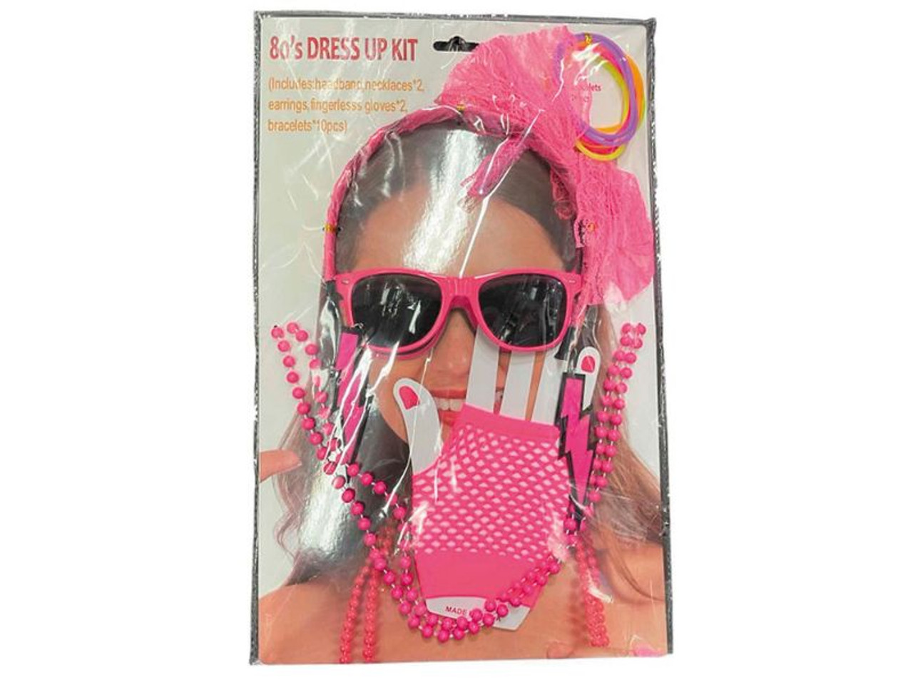 Neon Pink 80's Costume Accessory Kit - 17 Pc
