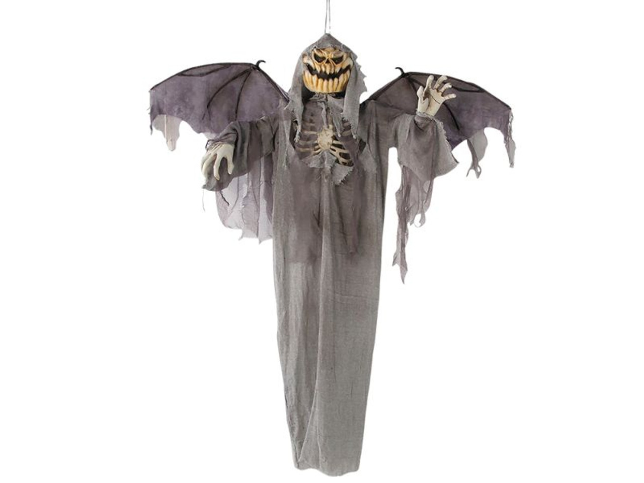 5 Ft. Animated Hanging Jack-O'-Lantern Skeleton Scarecrow with Wings
