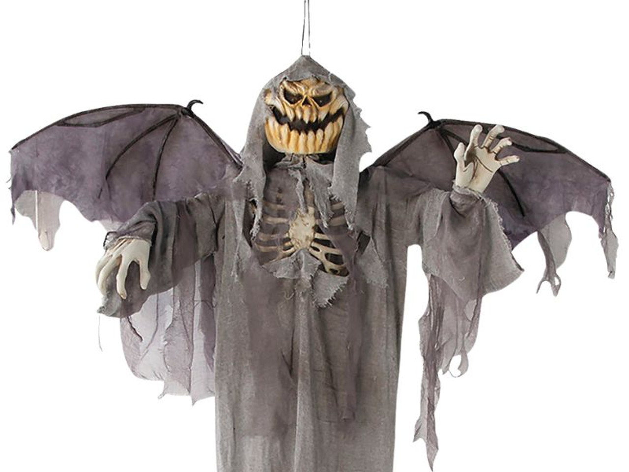 5 Ft. Animated Hanging Jack-O'-Lantern Skeleton Scarecrow with Wings