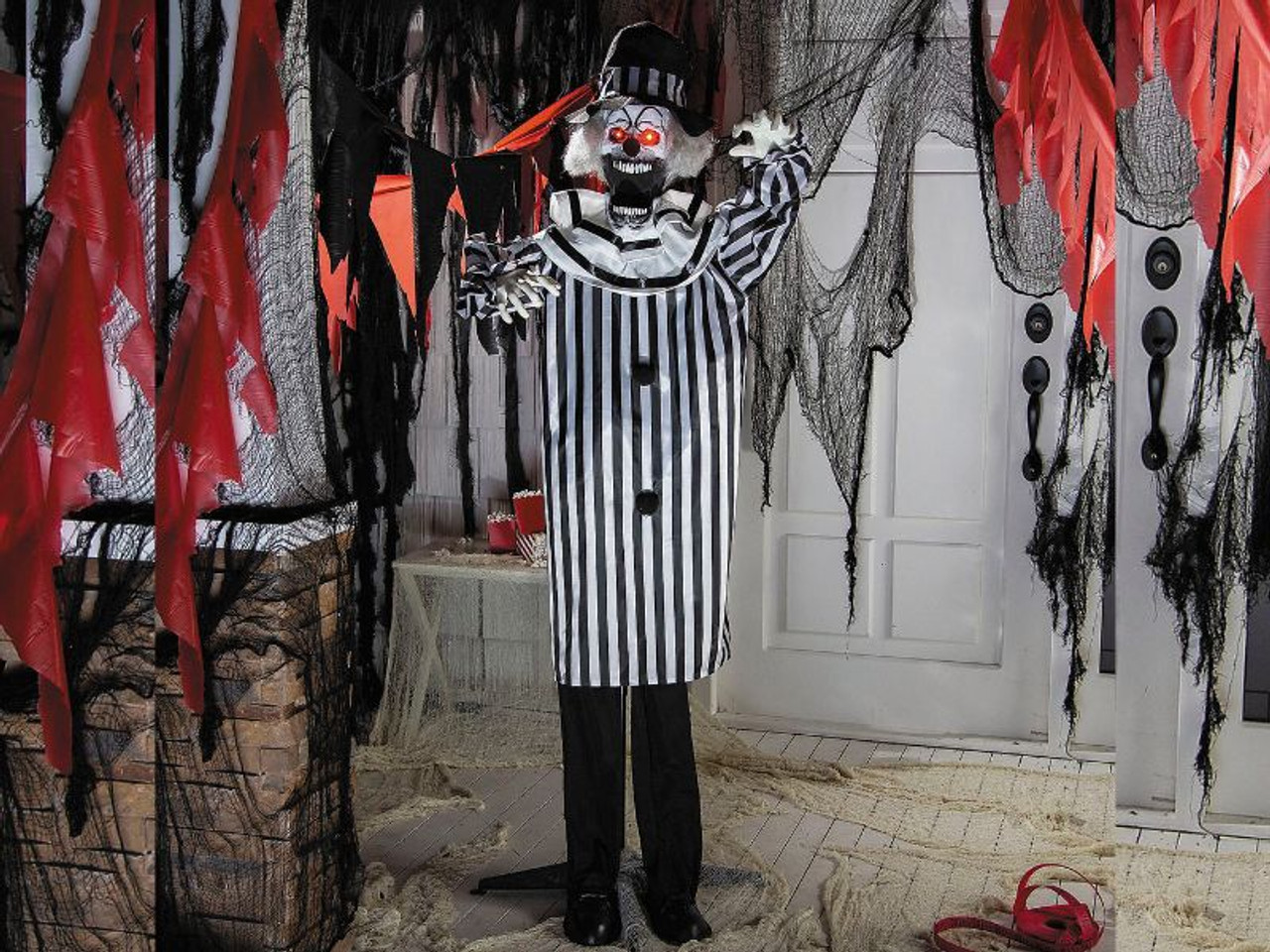 Animated Standing Black & White Pop-Up Jaw Clown - 5 Ft. 6 3/4"