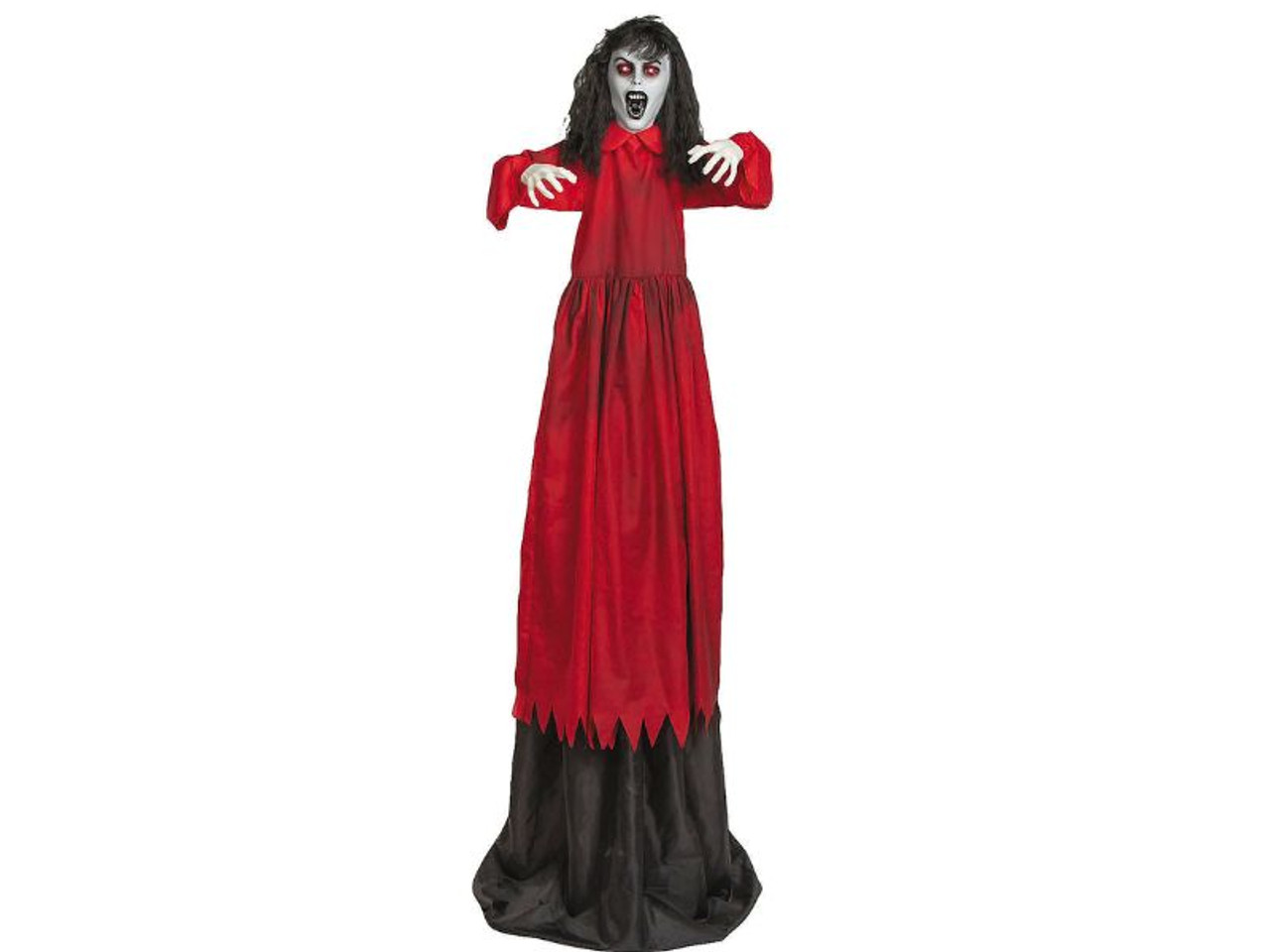 Animated lady in red dress standing upright for Halloween decor