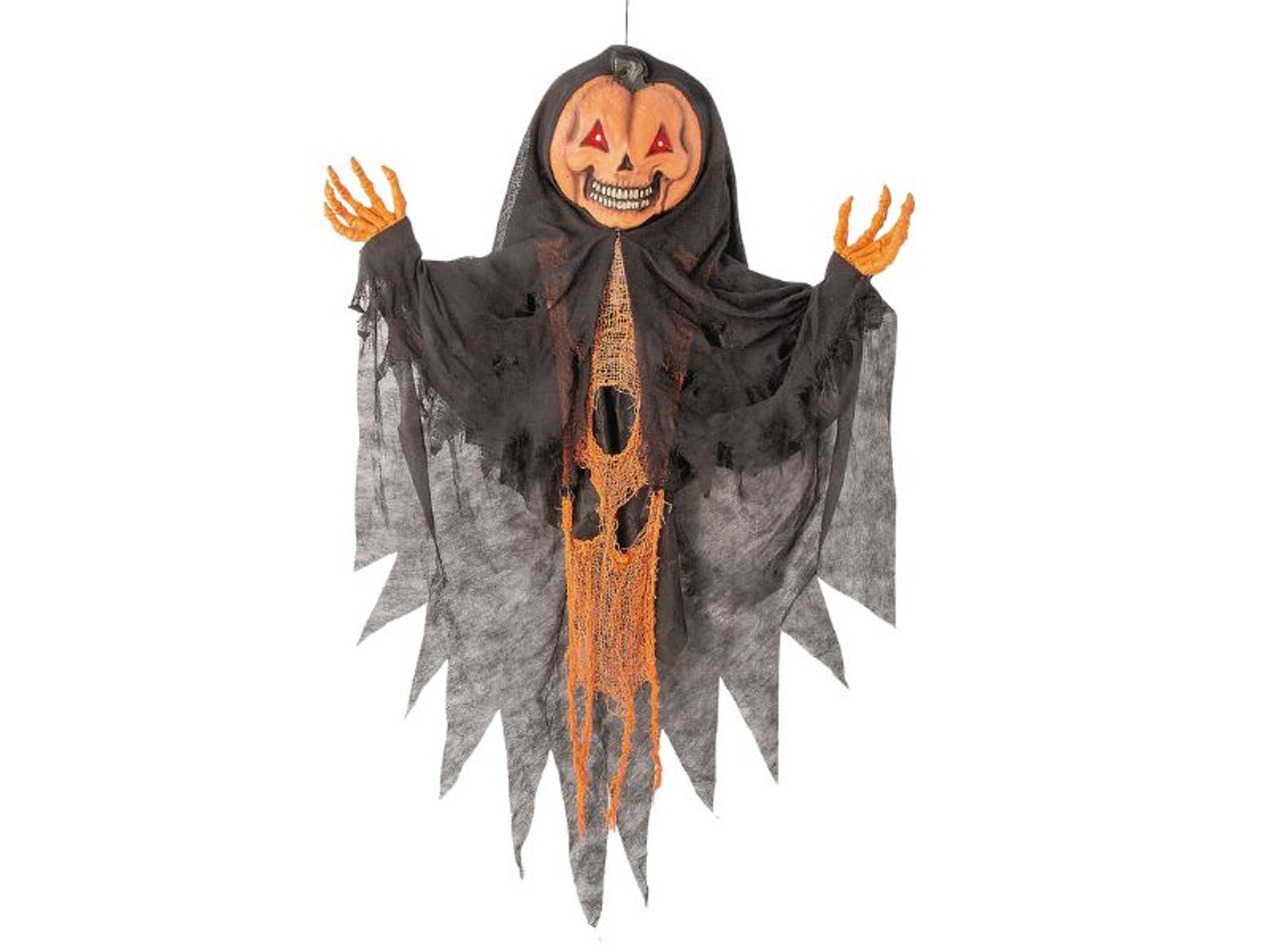 Shaking hanging pumpkin man with black and orange outfit