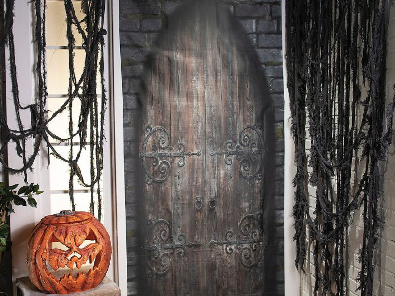 Scary Closed Wooden Castle Door Curtain - 7 Ft. 2 1/2"