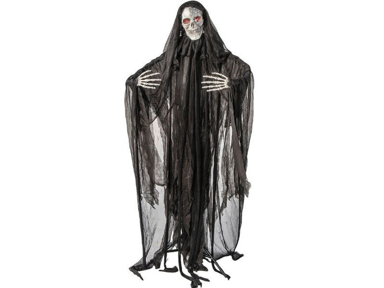 Close-up of skeleton face with half bling detail and hood
