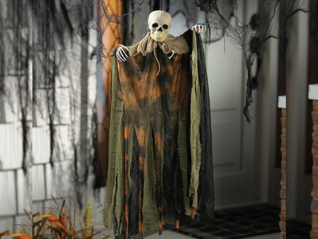 Hanging Pumpkin Man with Burlap Skeleton Head - 29 1/2"