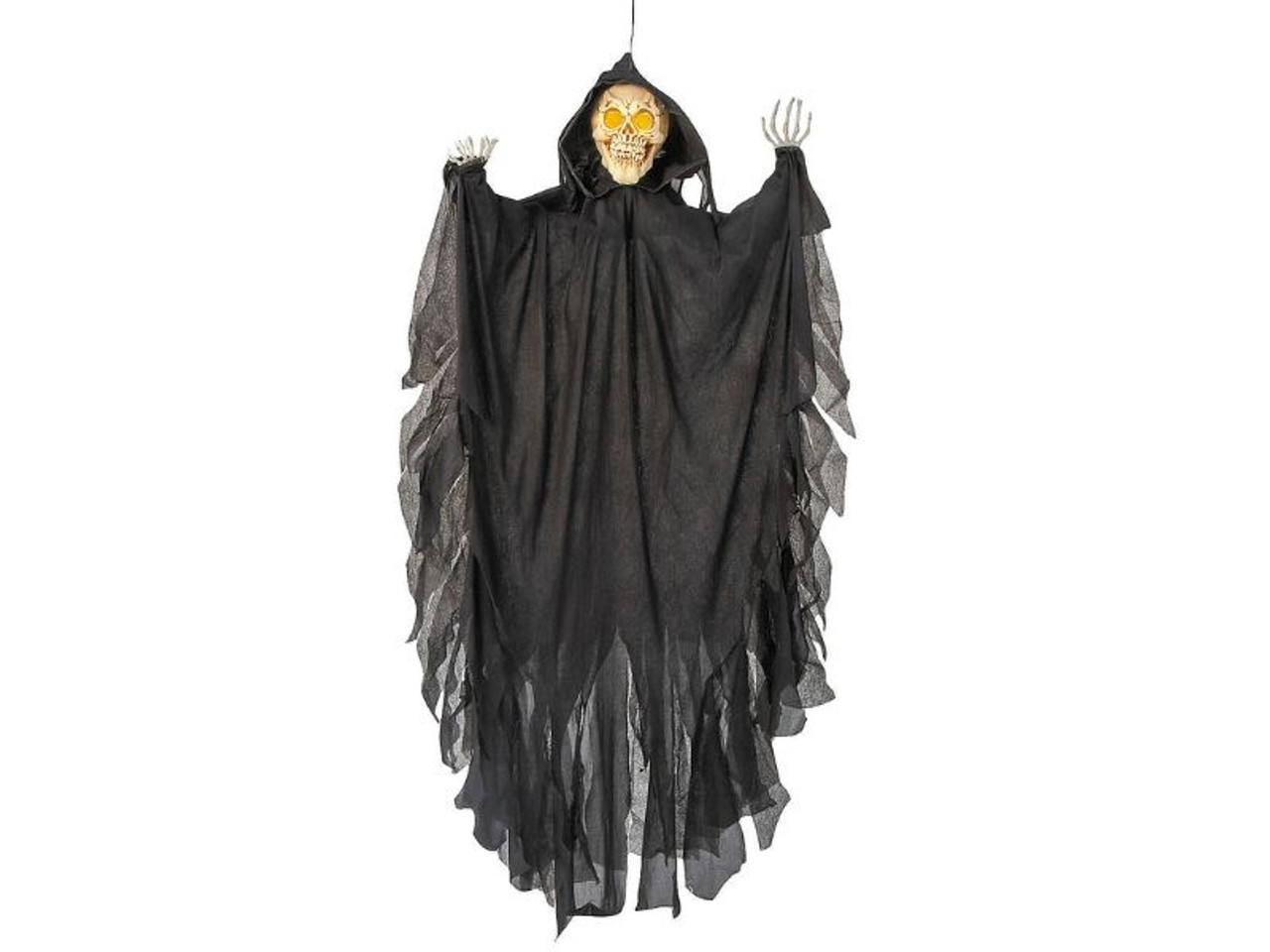 Animated Hanging Skeleton Reaper with Black Cloak - 47 1/4"