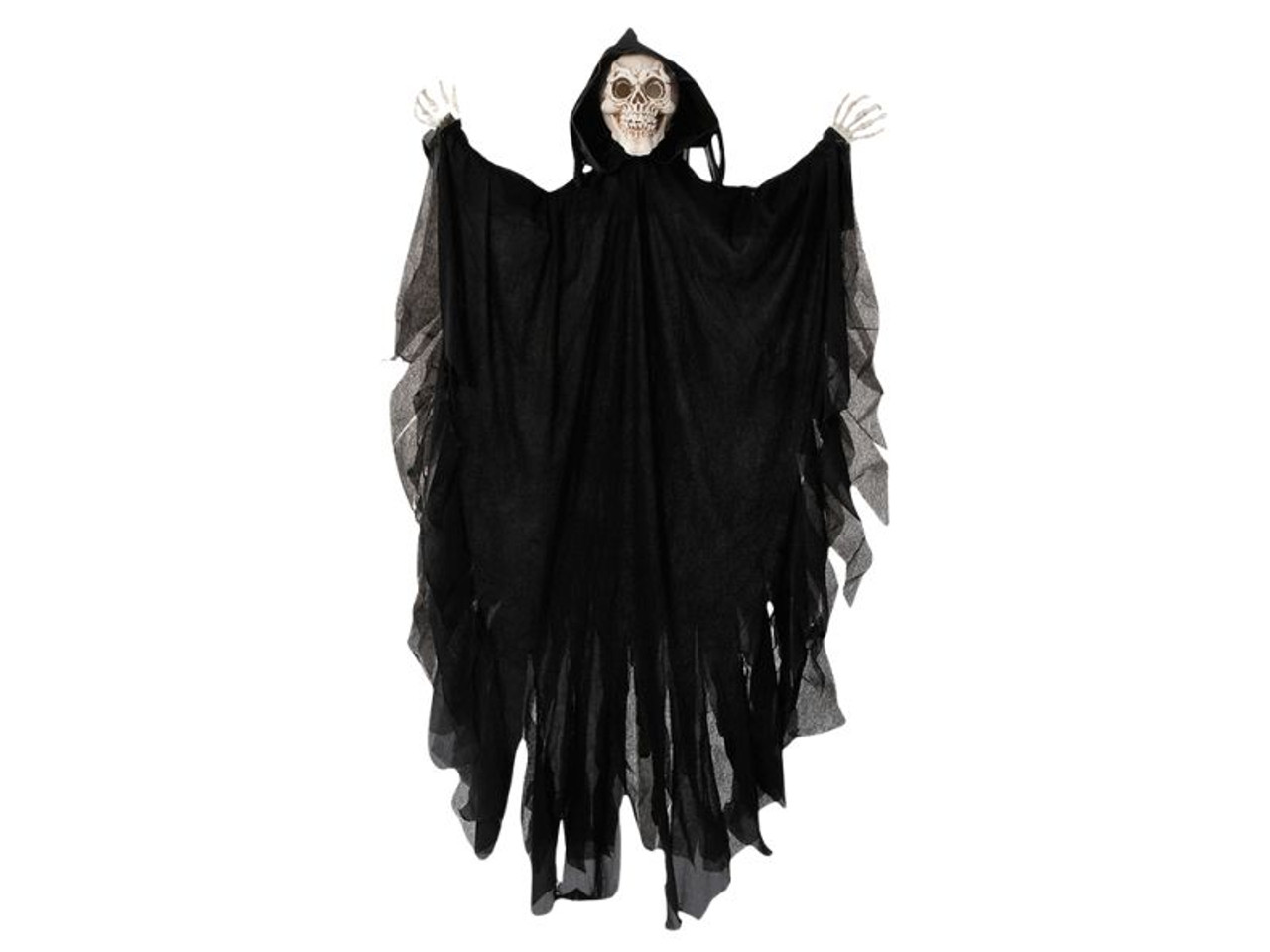 Animated Hanging Skeleton Reaper with Black Cloak - 47 1/4"