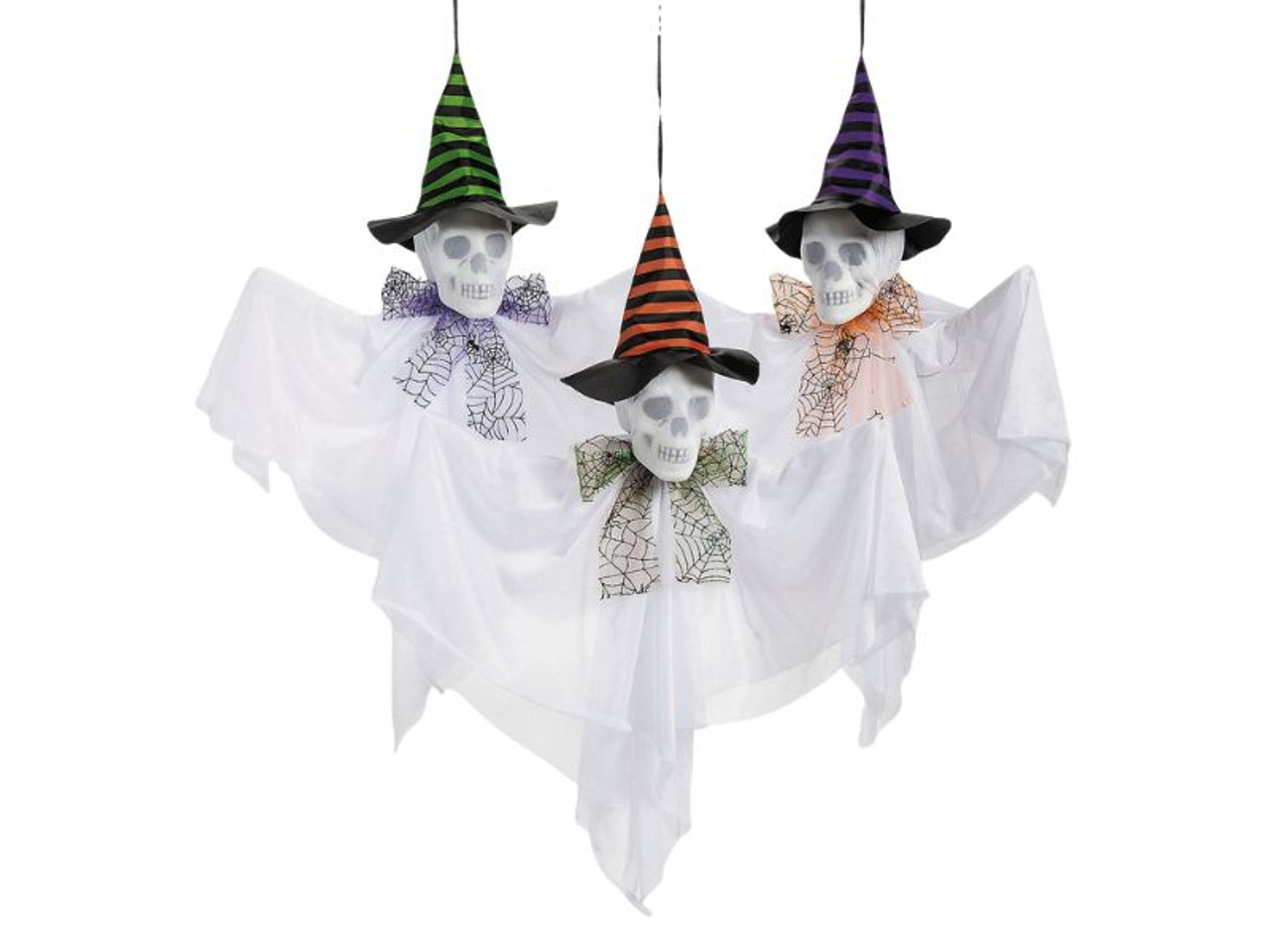 Hanging Light-Up Skeleton Face Ghosts with Witch Hats - 23 1/2"