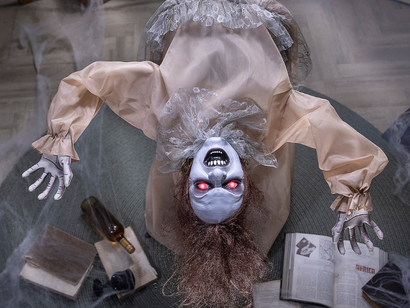 Possessed Creepy Lady Animatronic – 4 Ft Bent Backwards Halloween Decoration Prop