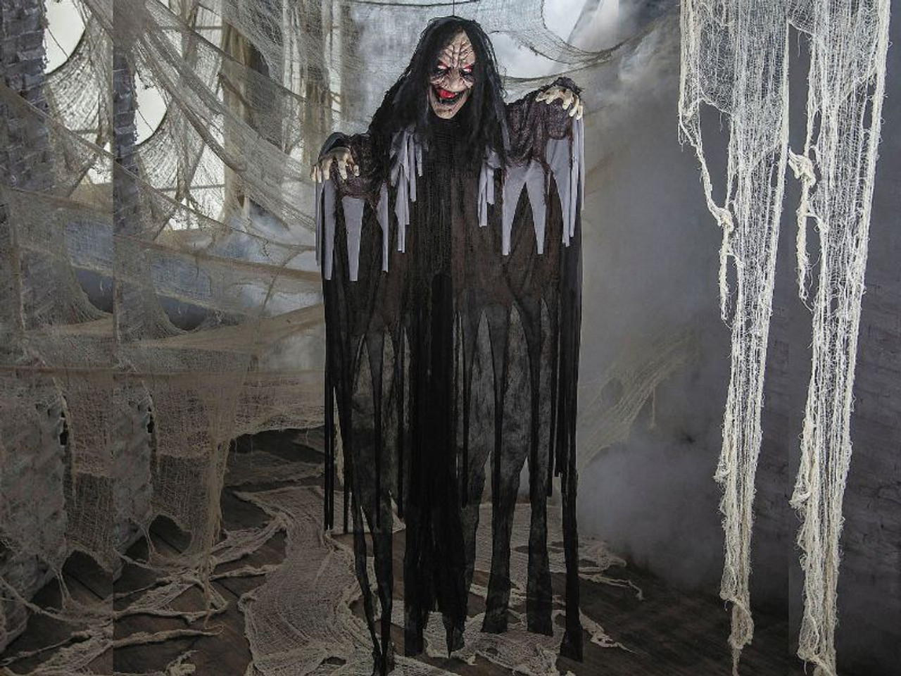 6 Ft Talking Witch - Hanging Halloween Prop with Light-Up Eyes