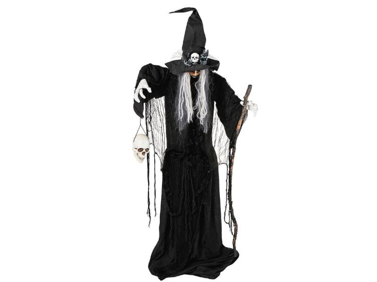 5 Ft 6 In Animated Witch with Skull and Walking Stick