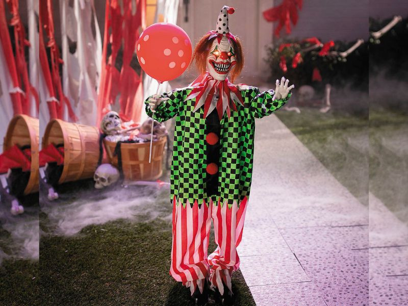 51.5" Animated Clown with Polka Dot Balloon - Halloween Prop
