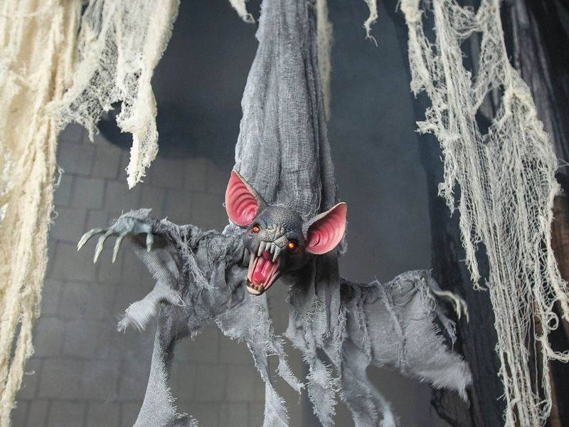 39 1/4" Light-Up Hanging Upside-Down Gray Bat Prop