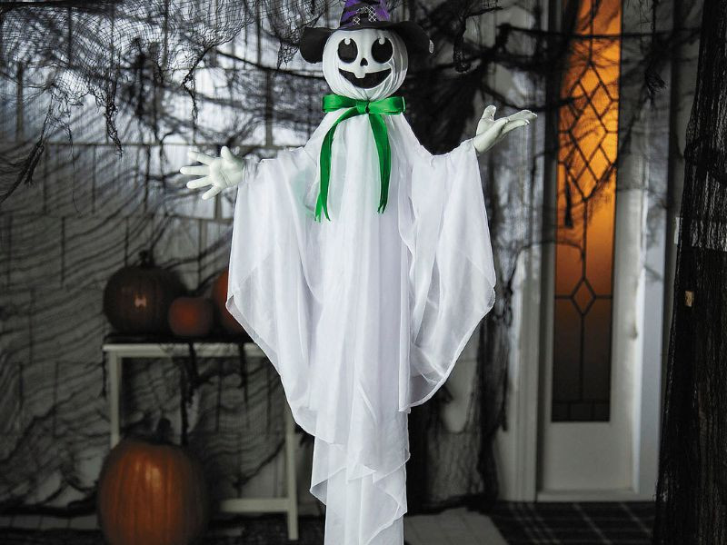 Smiling Ghost with Witch Hat - 39 In - Animated Hanging Prop