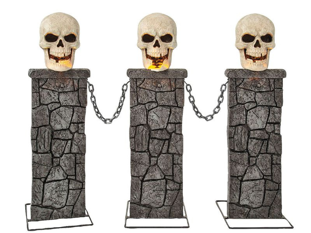 Skull Pedestal Fence - 4 Ft. x 3 Ft. - Light-Up Halloween Prop