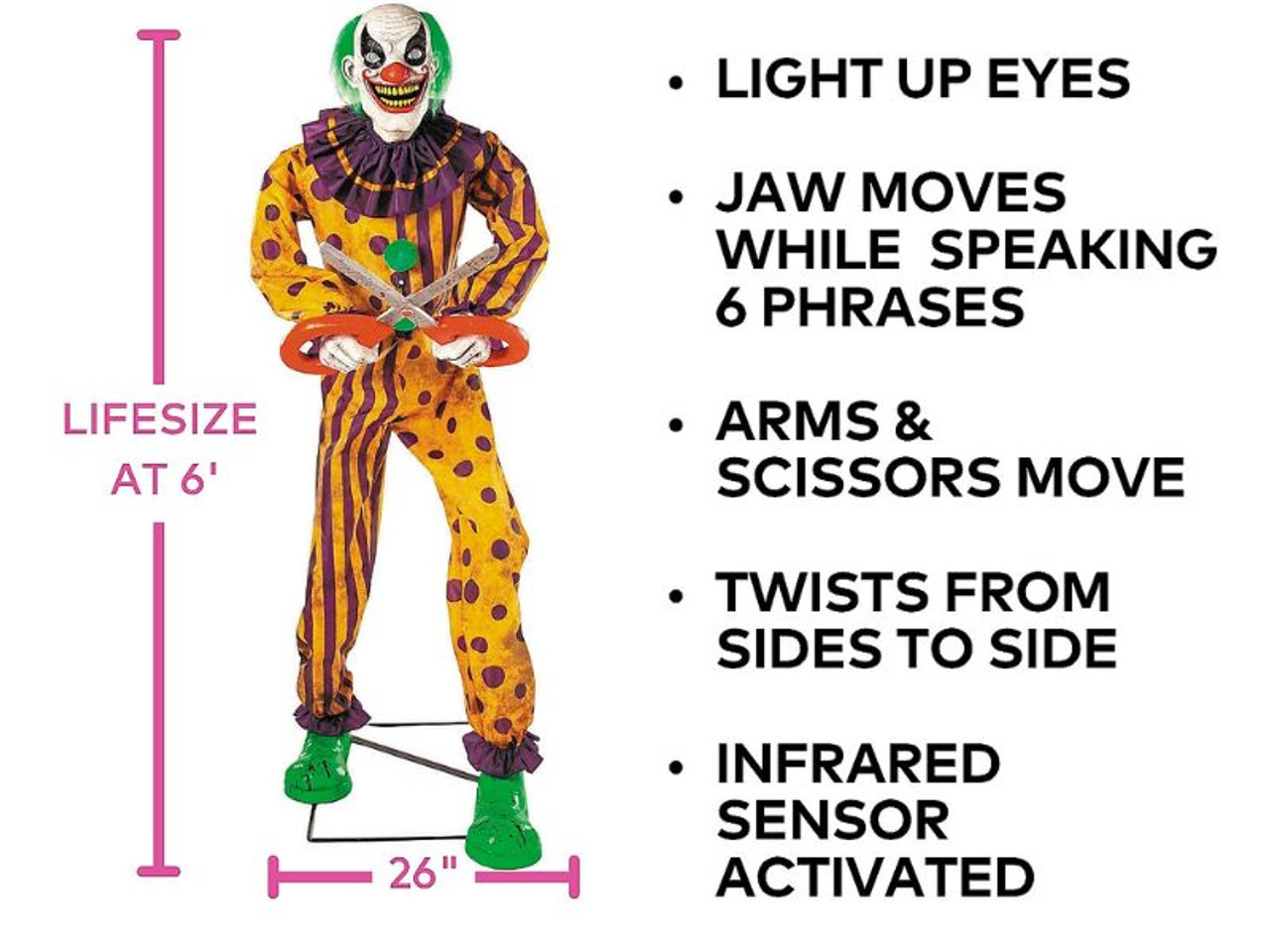 Snippers the Clown - 6 Ft. Animated - Light-Up Halloween Prop Snippers the Clown - 6 Ft. Animated - Light-Up Halloween Prop