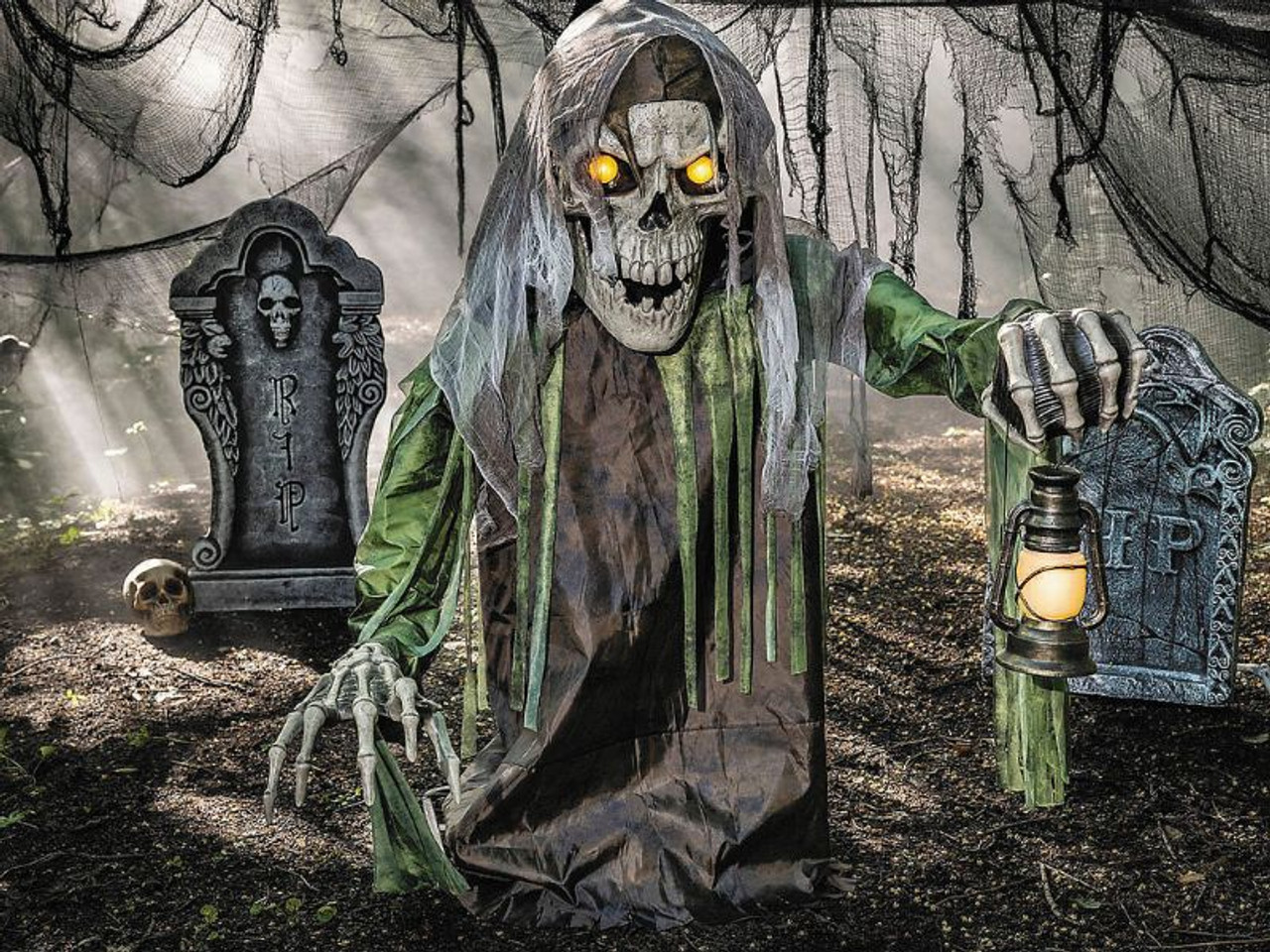Animated Corroded Skeleton Reaper - 4 Ft. 10 In - Light-Up Halloween Prop