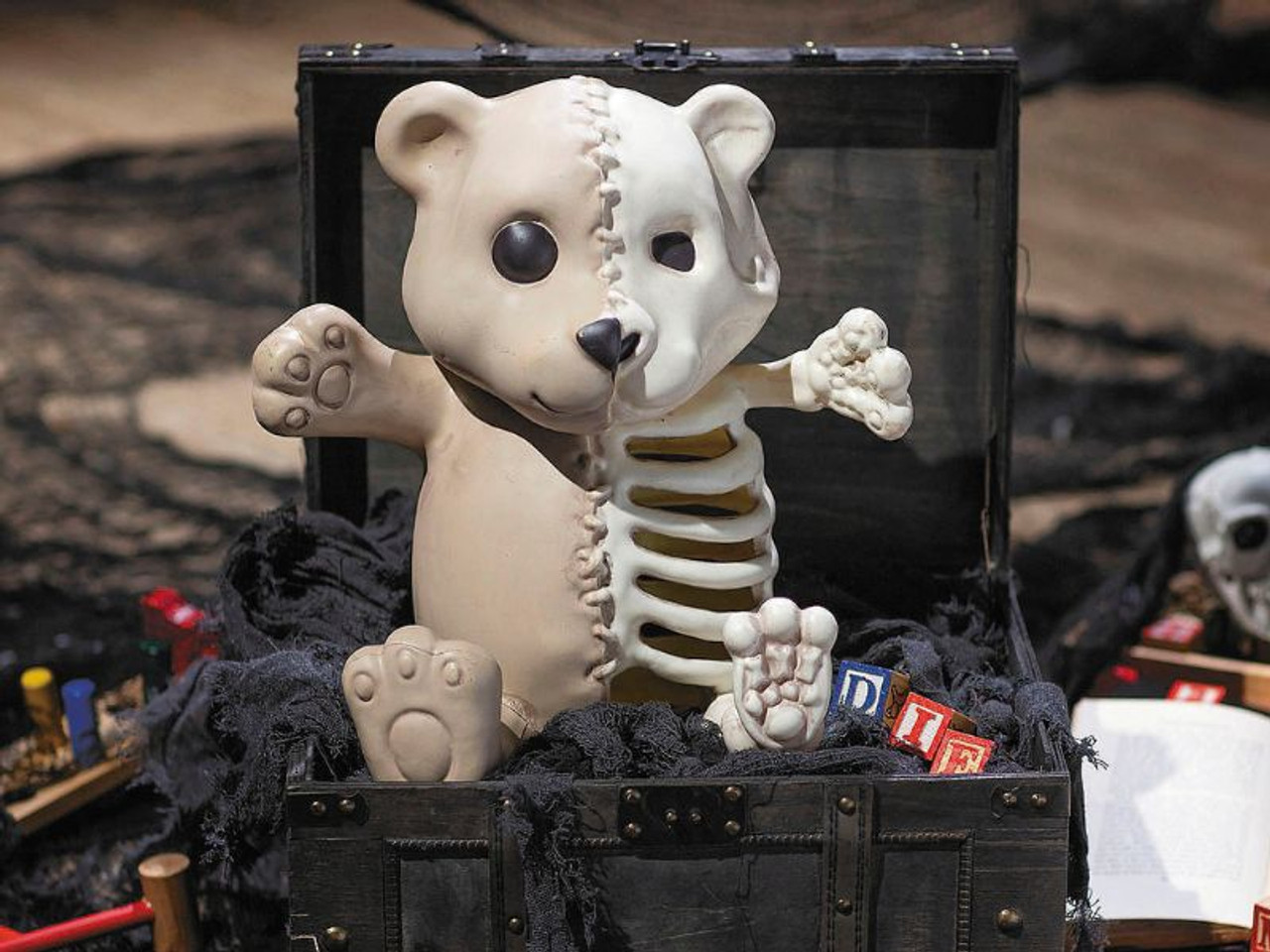 Half Skeleton Teddy - 14 1/4 In - Halloween Decoration Prop