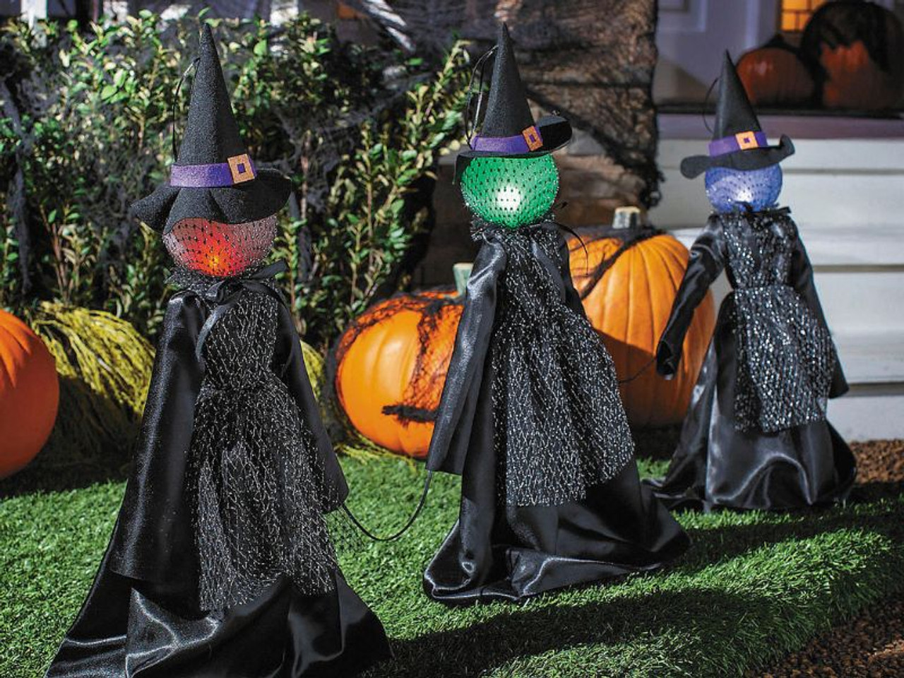 Light-up LED witch yard stakes Halloween pathway decoration set