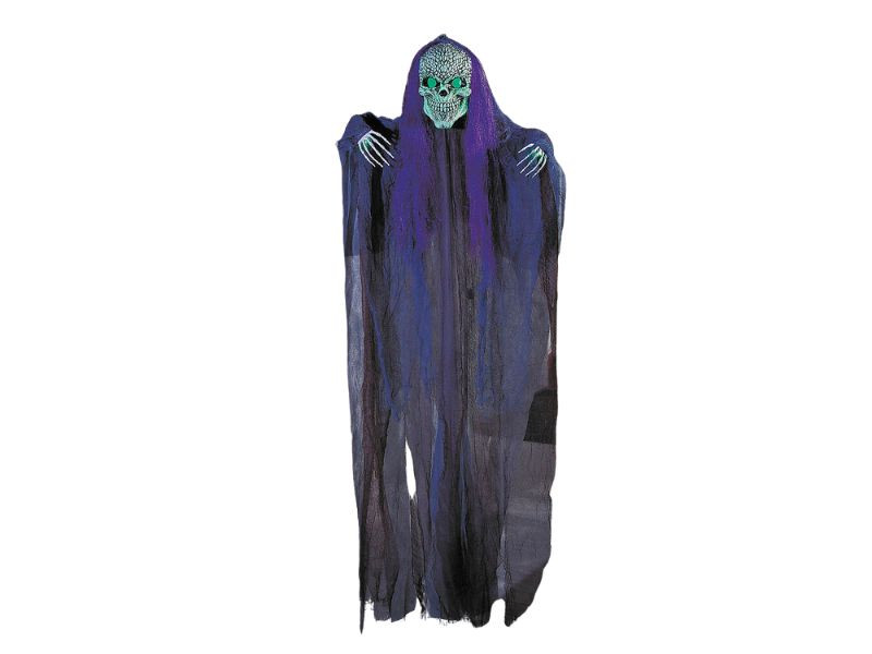 Tattered gray and black reaper costume fabric with skeletal face