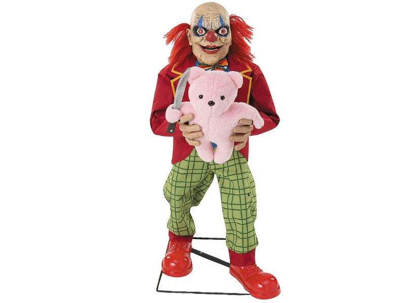 Animated Creepy Clown - 4 Ft - Pink Bear Knife Halloween Prop