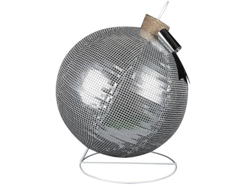 close-up of glittery silver polyester disco Christmas ornament