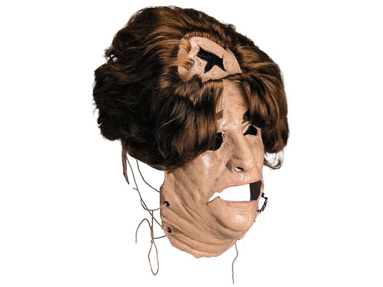 Detailed collectible Leatherface Old Lady horror mask 1974 movie replica