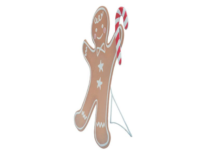 35 3/4 in Iron Gingerbread Boy Christmas Decoration with Candy Cane - Holiday Decor