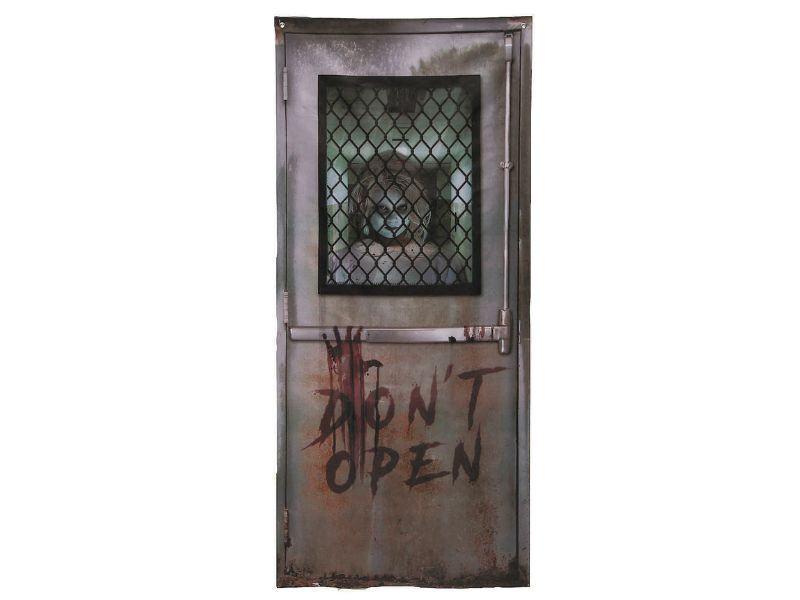 Haunted house doorway with asylum Halloween door cover