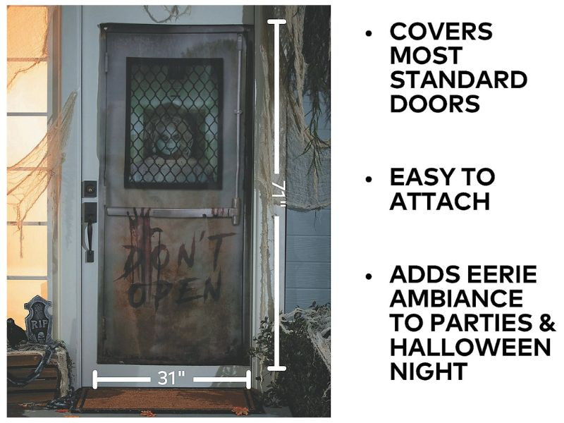Polyester asylum door cover with eerie design for Halloween