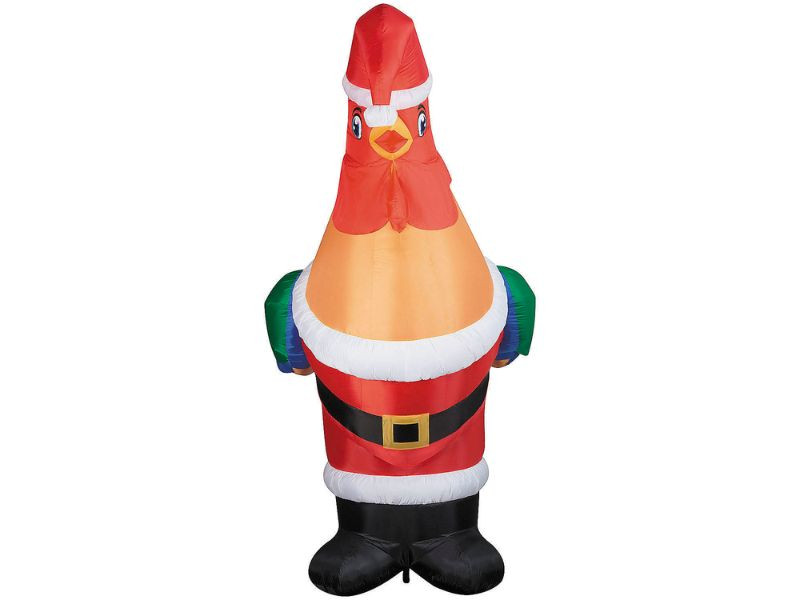 inflatable Santa suit rooster showing LED lighting and tether setup