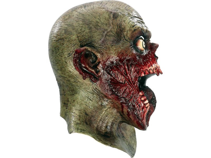 Full head zombie mask with attached neck detail side view