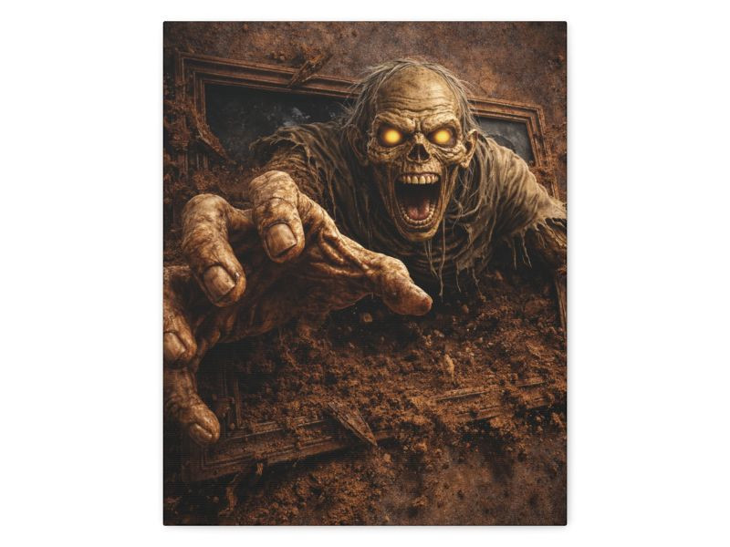 creepy zombie wall decor with hand extending toward viewer