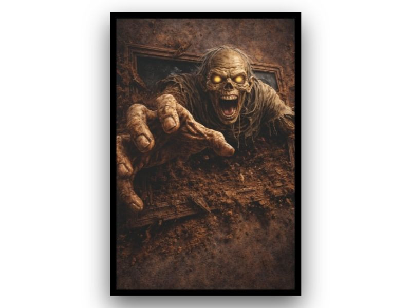 ROTREACH zombie wall art with hand lunging out of canvas