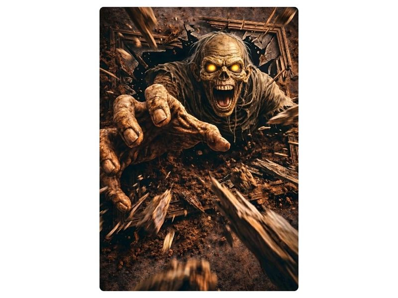 ROTREACH zombie wall art with hand lunging out of canvas