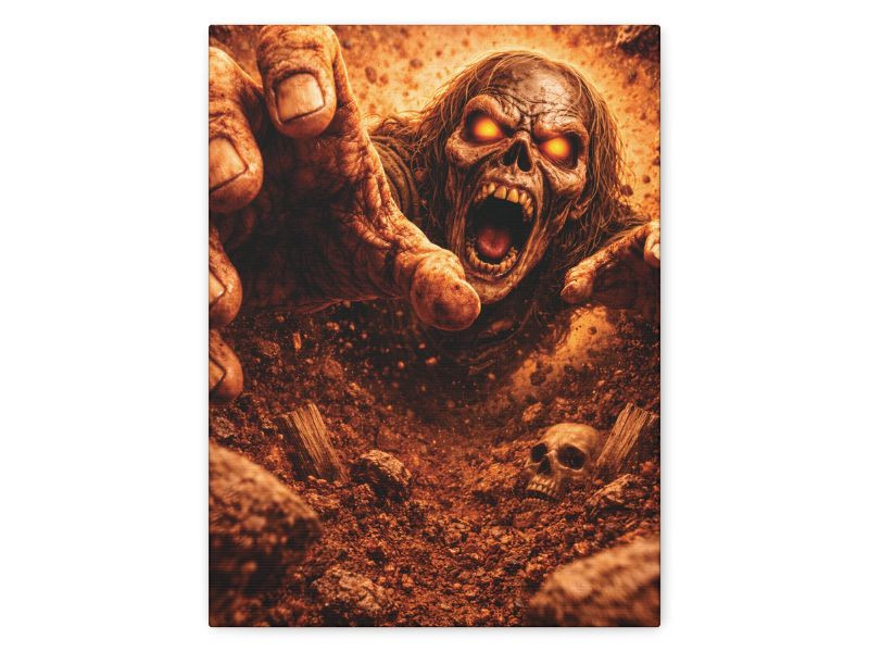 GRAVECLAW undead rising canvas wall art with graveyard scene