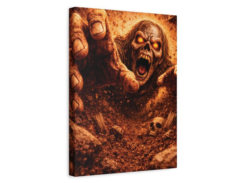 zombie emerging from ground horror canvas