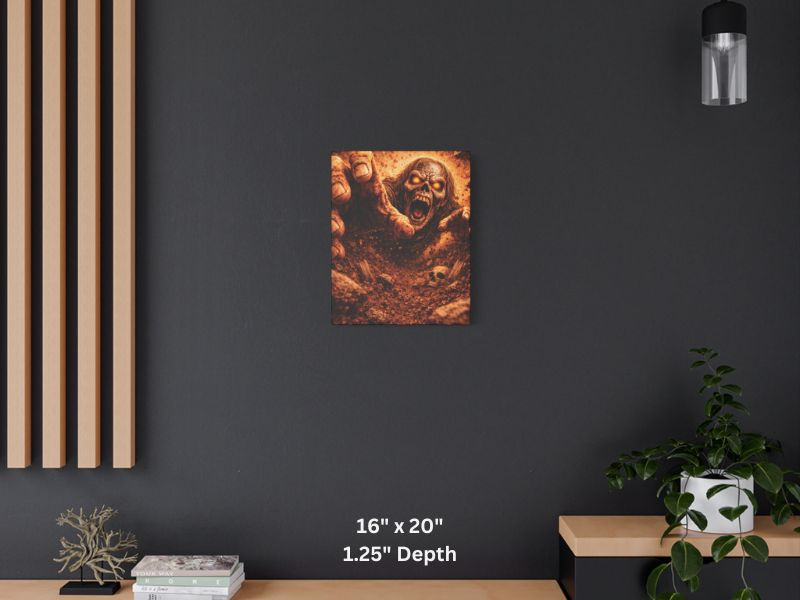 gothic horror canvas zombie rising from grave with 3D effect